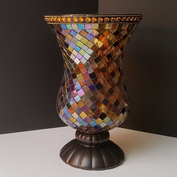 CUSTOM Handmade Accents Partylite Hurricane Stained Glass